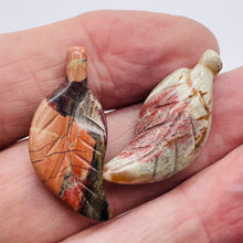 Load image into Gallery viewer, 2 Red Brecciated Jasper Carved Leaf Beads 8944