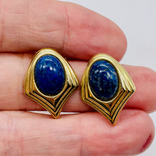 Load image into Gallery viewer, Sugilite Gold Tone Oval Earrings | 1x3/4 Inch | Blue | 1 Pair |