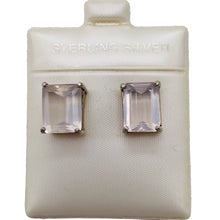 Load image into Gallery viewer, Gentle Rose Quartz Sterling Silver Rectangle Earrings | 10x8mm | Light Pink |