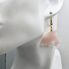 Load image into Gallery viewer, Rose Quartz 14K Gold Filled Dolphin Drop/Dangle Earrings| 2 3/4" Long | Pink |