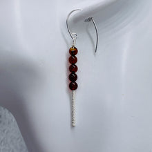 Load image into Gallery viewer, Amber 5 Beads Sterling Silver Drop/Dangle Earrings | 1 3/4" Long | Red |