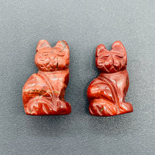 Load image into Gallery viewer, Adorable! 2 Jasper Sitting Carved Cat Beads | 21x14x10mm | Red with Green