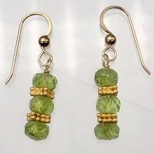 Load image into Gallery viewer, Natural Green Peridot Faceted Rondel 14K Gold Filled Earrings | 1 1/4" Long |