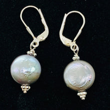 Load image into Gallery viewer, Platinum Freshwater Coin Pearl and Sterling Earrings 309447A