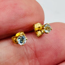 Load image into Gallery viewer, Aquamarine 14K Gold 3mm Round Post Earrings | 3mm | Aqua | 1 Pair |