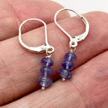 Load image into Gallery viewer, Tanzanite Sterling Silver Lever Back Earrings | 1 Inch Long | 3 Beads |