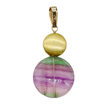 Load image into Gallery viewer, Fluorite 14K Gold Filled Striped Coin | 1 3/4" Long | Purple/Green | 1 Pendant |