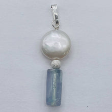 Load image into Gallery viewer, Coin Pearl and Fluorite Sterling Silver Pendant | 1 1/2" Long | White/Blue | 1 |