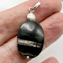 Load image into Gallery viewer, Hypersthene Sterling Silver Pendant |1 3/4 inch long | Silver-black | Oval |