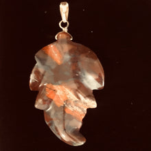 Load image into Gallery viewer, Carved Brecciated Jasper Leaf & 14Kgf Pendant | 2 3/4" long | Red | Leaf |