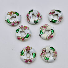 Load image into Gallery viewer, 7 Flowers White Cloisonne 15x4mm Pi Circle Beads 8637A