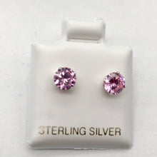 Load image into Gallery viewer, October Birthstone Shine 5mm Pink Cubic Zircon Sterling Silver Earrings - PremiumBead Primary Image 1