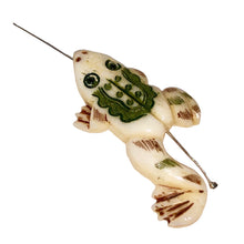 Load image into Gallery viewer, Frog Hand Carved Leaping Centerpiece Bead | Green, Red, Cream | 41.5x18x7mm |