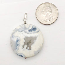 Load image into Gallery viewer, Ocean Jasper Round Sterling Silver Pendant| 2" Long|White Blue w/Druzy Crystal |