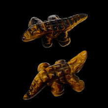 Load image into Gallery viewer, Gators 2 Carved Tigereye Alligator Beads | 28x14x7mm | Golden Brown