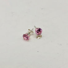 Load image into Gallery viewer, October Birthstone Shine 5mm Pink Cubic Zircon Sterling Silver Earrings - PremiumBead Alternate Image 2