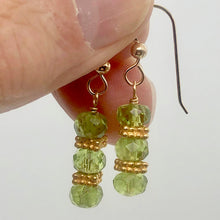 Load image into Gallery viewer, Natural Green Peridot Faceted Rondel 14K Gold Filled Earrings | 1 1/4" Long |