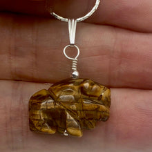 Load image into Gallery viewer, Tigereye Hand Carved Bison / Buffalo Silver Pendant | 21x14x8mm (Bison), 5.5mm (Bail Opening), 1" (Long) | Gold/Brown - PremiumBead Alternate Image 3