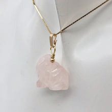 Load image into Gallery viewer, Trumpeting Rose Quartz Elephant Pendant Necklace | Animal Jewelry | 14K Pendant