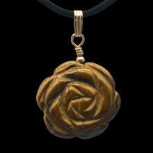 Load image into Gallery viewer, Hand Carved Tigereye Rose Flower 14K Gold Filled Pendant | 1.5" Long | 509290TEG