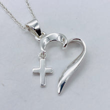 Load image into Gallery viewer, Faith, Hope, Love Heart Cross Sterling Silver Pendant | 1" Long| Silver| 1 |