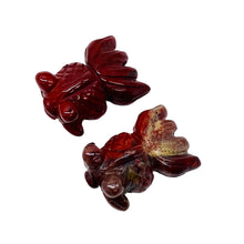 Load image into Gallery viewer, Wondrous 2 Carved Brecciated Jasper Gold Fish Beads | 23x11x5mm | Red