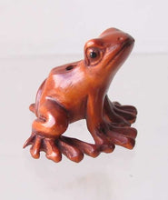 Load image into Gallery viewer, Ribbit Carved Boxwood Signed Tree Frog Ojime/Netsuke Bead | 18x26x21mm | Brown - PremiumBead Primary Image 1