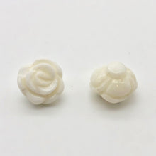 Load image into Gallery viewer, 3 Elegant Carved White Clam-shell Rose Flower Button Beads 10782 | 47x37mm | Cream - PremiumBead Primary Image 1