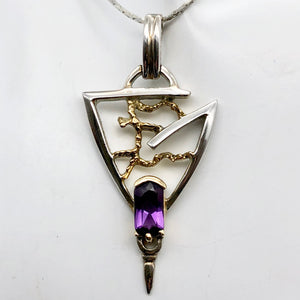 Amethyst Sterling Silver Pendant with 18K Gold Accent - PremiumBead Alternate Image 2
