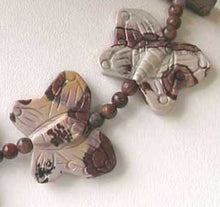 Load image into Gallery viewer, Carved 2 Apache Jasper Butterfly Beads | 30x23x7mm | Grey and brown - PremiumBead Primary Image 1