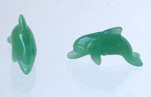 Load image into Gallery viewer, Jumping 2 Carved Green Aventurine Dolphin Beads | 25x11x8mm | Green - PremiumBead Primary Image 1