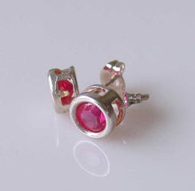 Load image into Gallery viewer, July Birthstone! Round 5mm Created Red Ruby & 925 Sterling Silver Stud Earrings - PremiumBead Alternate Image 2