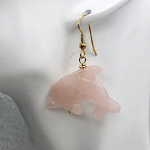 Load image into Gallery viewer, Rose Quartz 14K Gold Filled Dolphin Drop/Dangle Earrings| 2 3/4" Long | Pink |