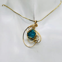 Load image into Gallery viewer, Druzy Chrysocolla 14K Gold Filled Wire Wrap Pendant| 1 1/4" Long|Blue| 1 Pendant