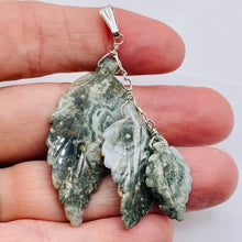 Load image into Gallery viewer, Ocean Jasper Leaf Sterling Silver Drop/Dangle Pendant | 3" Long | Green/White |