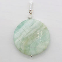 Load image into Gallery viewer, Wavy Hemimorphite Disc Dangle Sterling Silver Pendant| 1 3/4" Long| Aqua/Green |