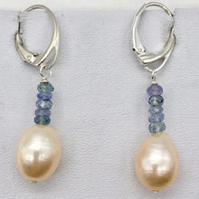 Load image into Gallery viewer, AAA Natural Pink 14x10mm Pearl and Blue Sapphires Solid Sterling Silver Earrings - PremiumBead Primary Image 1