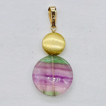 Load image into Gallery viewer, Fluorite 14K Gold Filled Striped Coin | 1 3/4" Long | Purple/Green | 1 Pendant |
