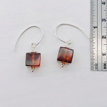 Load image into Gallery viewer, Amber Sterling Silver Cube Bead Earrings | 1 1/2" Long | Red | 1 Pair |