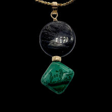 Load image into Gallery viewer, Hypersthene Malachite Drop 14K Gold Filled Pendant| 1 1/2" Long| Silvery, Green
