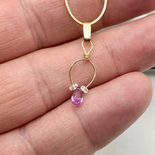 Load image into Gallery viewer, Designer Pink Sapphire with White Sapphire side stones 14Kgf Wirewrap Pendant - PremiumBead Alternate Image 4