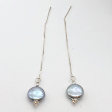 Load image into Gallery viewer, Platinum Freshwater Coin Pearl and Sterling Threader Earrings 309447C - PremiumBead Primary Image 1