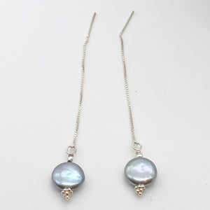 Platinum Freshwater Coin Pearl and Sterling Threader Earrings 309447C - PremiumBead Primary Image 1