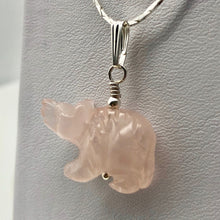 Load image into Gallery viewer, Roar! Hand Carved Natural Rose Quartz Bear Silver Pendant | 13x18x7mm (Bear), 5.5mm (Bail Opening), 1.5" (Long) | Pink - PremiumBead Alternate Image 9