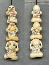 Load image into Gallery viewer, 3 Bead Set Color Scrimshaw No Evil Monkey Waterbuffalo Bone Beads 5659 - PremiumBead Primary Image 1