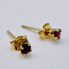 Load image into Gallery viewer, Garnet 14K Gold Faceted 3mm Round Post Earrings | 3mm | Red | 1 Pair |