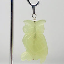 Load image into Gallery viewer, Serpentine Jade Owl Pendant Necklace|Semi Precious Stone Jewelry|Sterling Silver