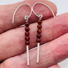 Load image into Gallery viewer, Amber 5 Beads Sterling Silver Drop/Dangle Earrings | 1 3/4" Long | Red |
