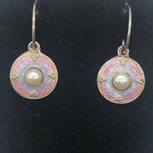 Load image into Gallery viewer, Pearl Cloisonne Sterling Silver Drop Earrings | 1" Long | Pink/White | 1 Pair |