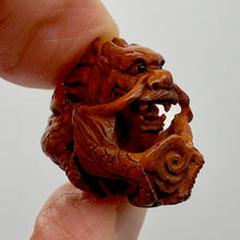 Load image into Gallery viewer, Carved Boxwood Wise Crouching Dragon Ojime/Netsuke Bead